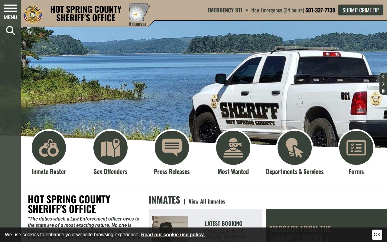 Hot Spring County Sheriff official arrest information home page