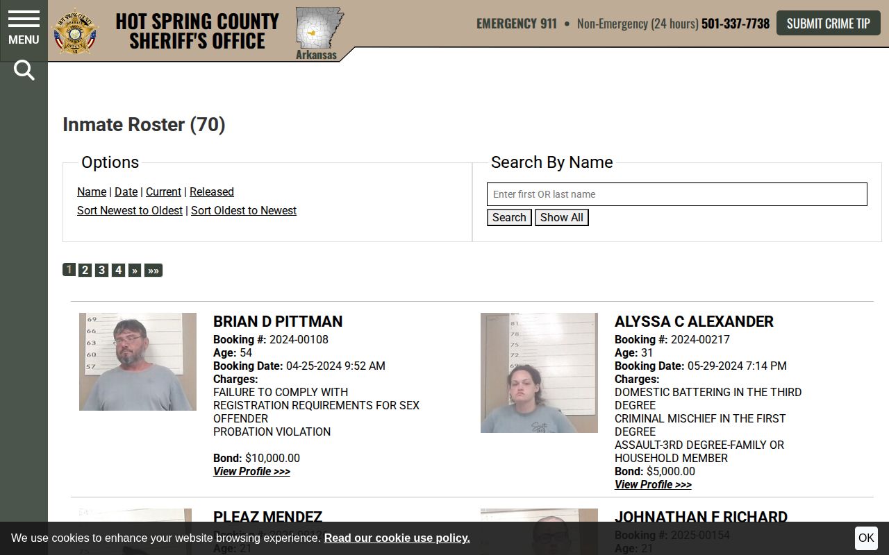 Hot Spring County official arrest roster search controls