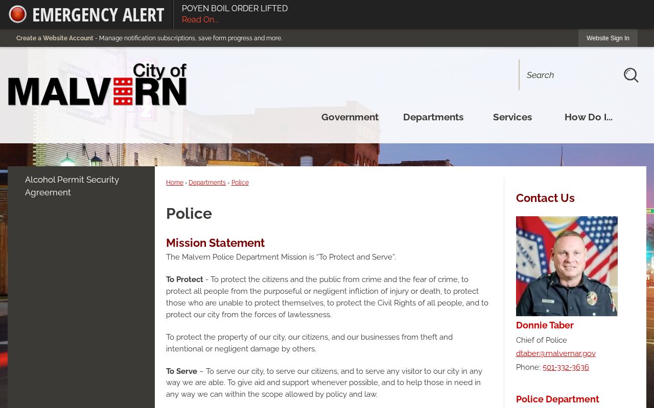 Official City of Malvern Police Department information page