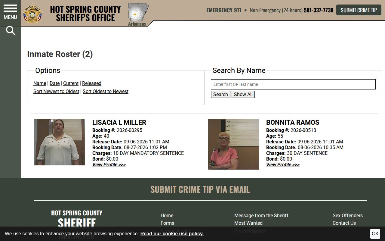 Hot Spring County released arrest roster records view