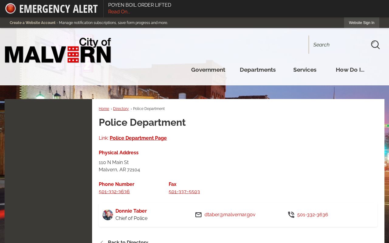 Malvern city department directory police entry