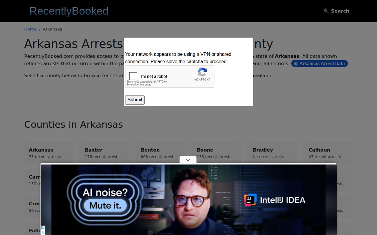 Unofficial Arkansas index with Hot Spring County arrest coverage
