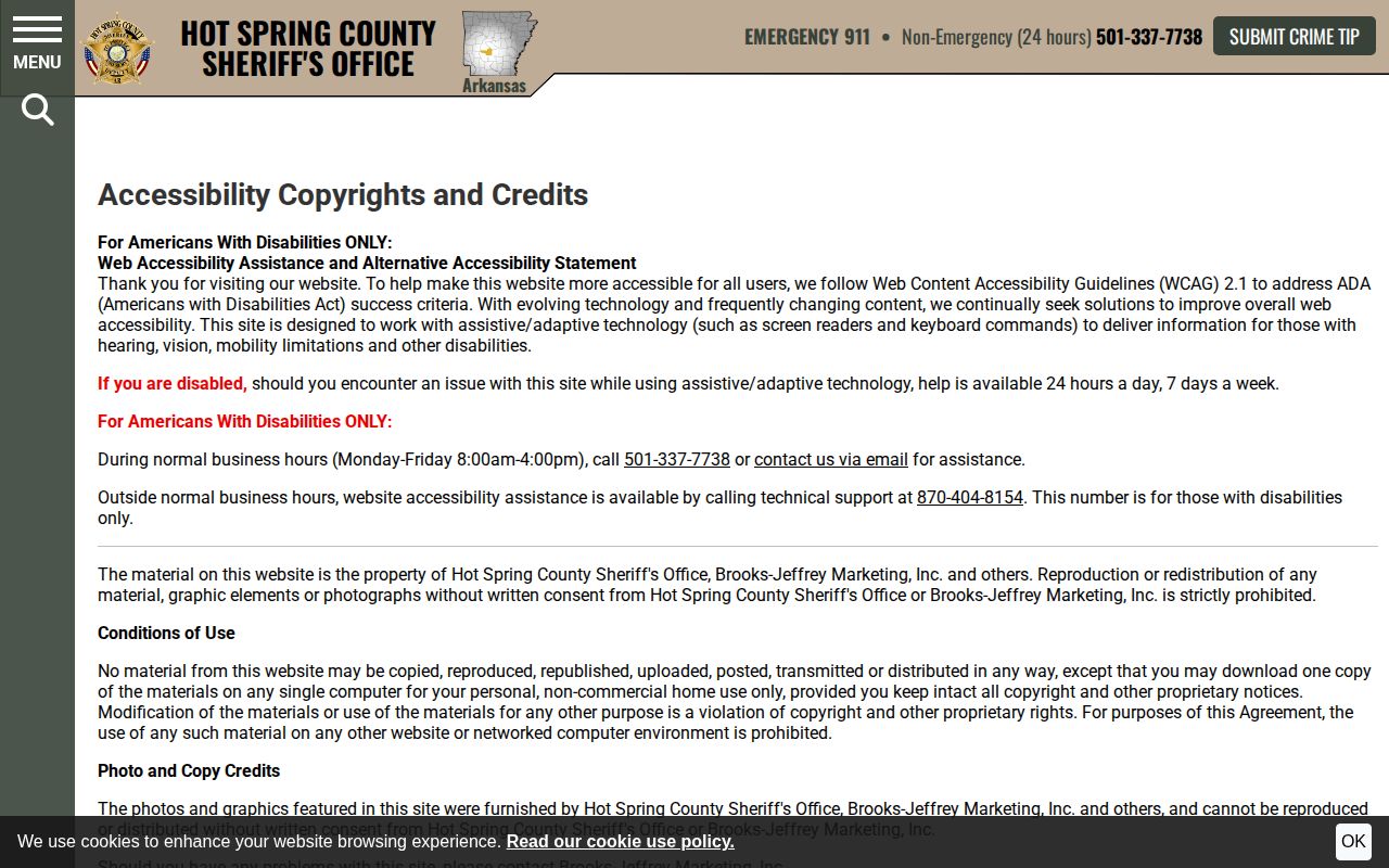 Hot Spring County sheriff booking-photo use notice